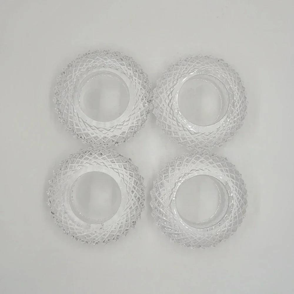 Vintage Cut Crystal Napkin Rings Set of 4 Diamond Quilted Glass Table Decor